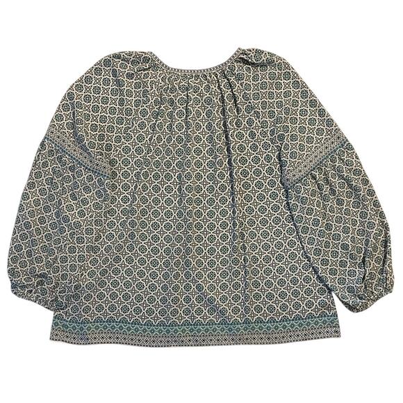 Max Studio Cottagecore Blouse Womens Size 1X Green Blue Keyhole Neck Boho Work - Picture 7 of 16